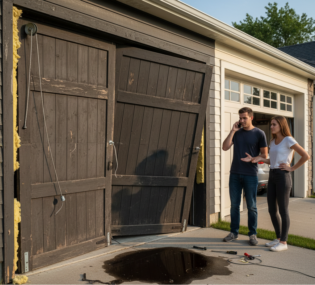 Frayed or Snapped Garage Door Cable Requiring Immediate Repair